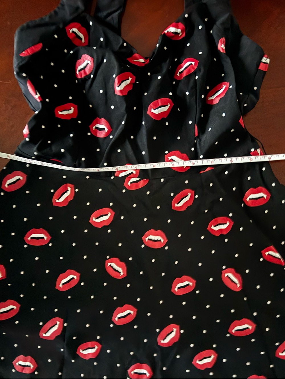 Unique Vintage Black Midi Dress with Red Lip Print - Picture 4 of 5